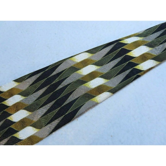 Manzoni Geometric Art Abstract Striped Black Diamond Italy Silk Neck Tie - Picture 4 of 10
